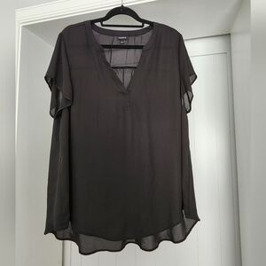 Sheer Black V-Neck Blouse